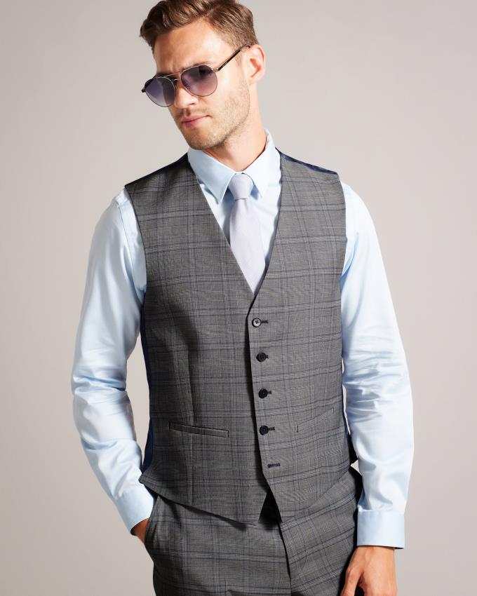 Gilet De Costume Ted Baker Wool Check Grise Homme | FRP-97255754